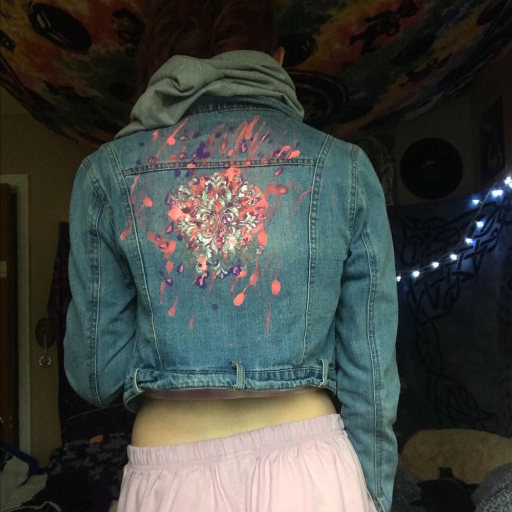 Hand painted Jean Jacket with Earrings
